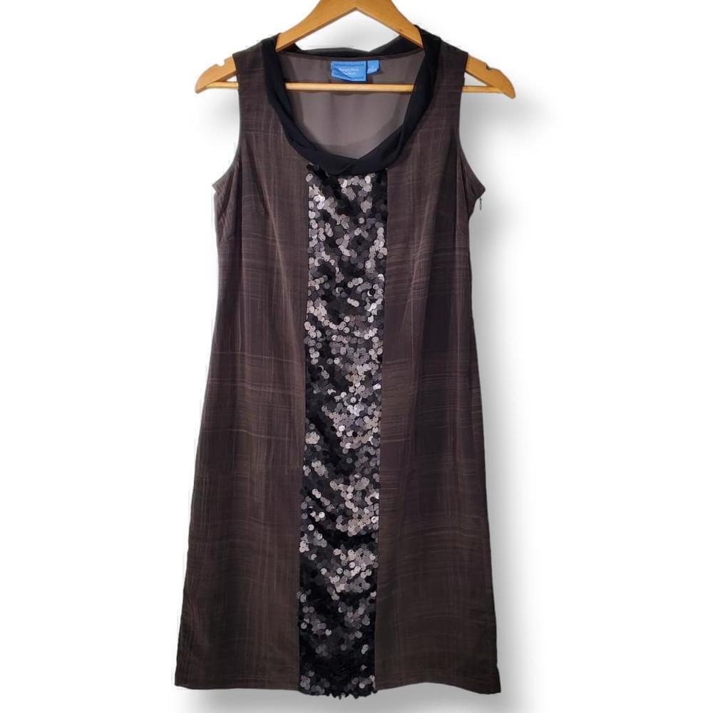 Simply Vera Vera Wang Chalkboard Plaid Sequin Front Midi Dress Black Size 4
